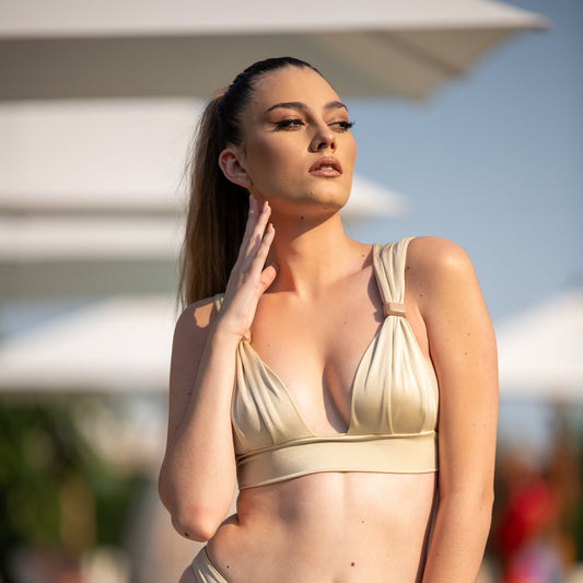Lovran Love bikini top in Golden Pearl by Paraima Opatija high houte couture swimwear brand