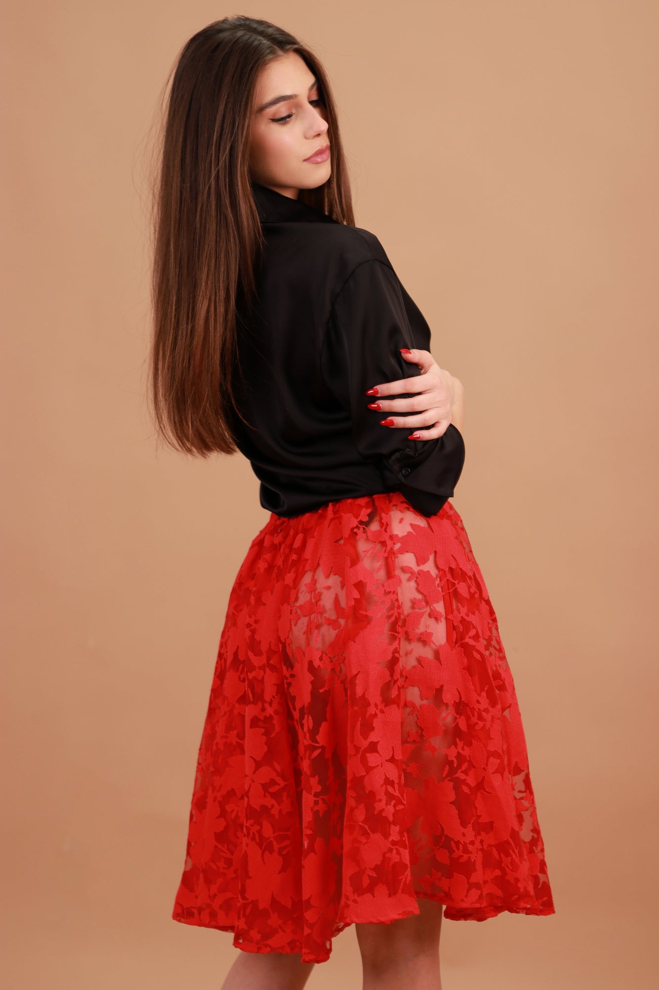 PARAÏMA SEE-THROUGH RED SKIRT 